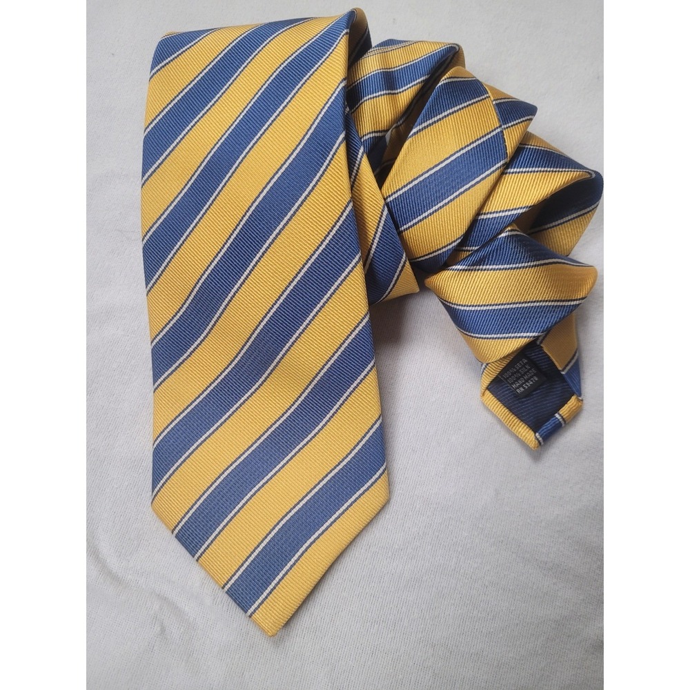 Fabio Ferretti 100% Silk Necktie Blue/Yellow Repp Striped Hand Made In Italy